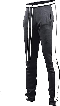 Photo 1 of 2xl---SCREENSHOTBRAND-S41700 Mens Hip Hop Premium Slim Fit Track Pants - Athletic Jogger Bottom with Black Side Taping-Charcoal Black-2XLarge