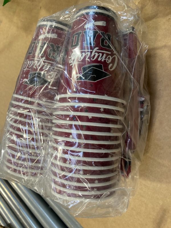 Photo 1 of 2025 Graduation Party Supplies Maroon Graduation Party Dinnerware Set Disposable Paper Plates Napkins Cups Tablecloth Banner for Congrats Grad Party Decorations, Serve 25