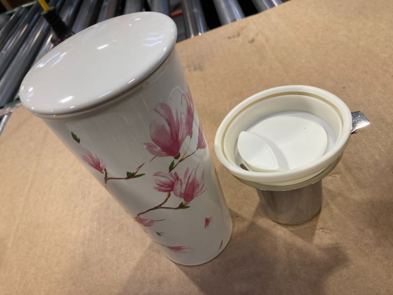 Photo 1 of Willow & Everett 16oz Double-Walled Ceramic Tea Cup with Infuser and Lid. Tall Coffee Mugs - Magnolia Finish