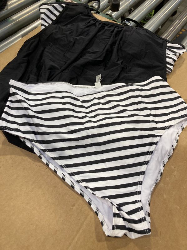 Photo 1 of 18 plus--Daci Women Plus Size Tankini Swimsuit Two Piece Tummy Control Bathing Suit Blouson Tankini Top with Bottom Striped 18 Plus