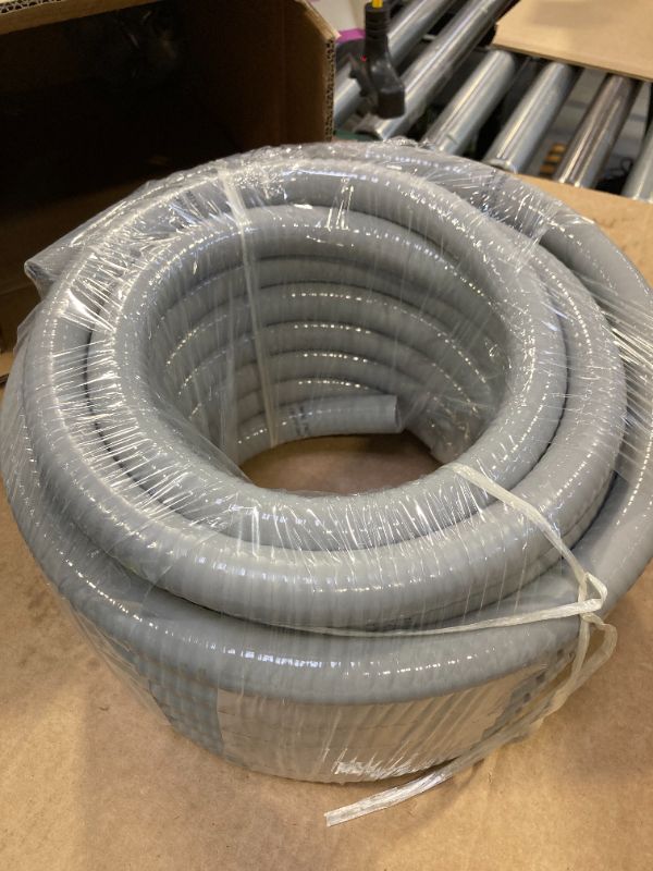 Photo 1 of Elecoman 3/4in 50ft PVC Non-Metallic Liquid-Tight Conduit Kit, 5 Straight & 3 90 Fittings, Gray, 1 Pack