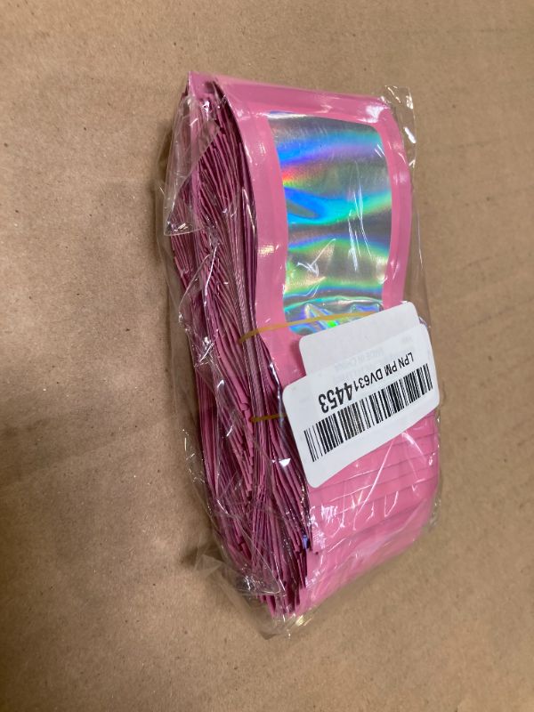 Photo 1 of 100 Pack Holographic Bags, Resealable Bags Packaging Bag with Clear Window Resealable Odor Foil Pouch for Food Storage, Lipgloss&Jewelry Lash Packaging(Pink, 2.4 x 3.9 Inch)