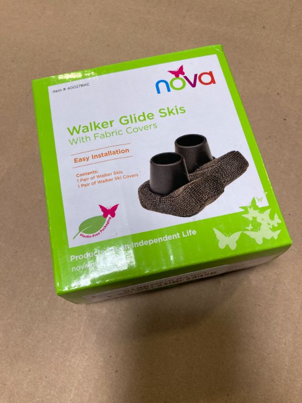 Photo 1 of NOVA Medical Products Walker Glide Skis, Universal Fit, One Pair, Black, with Fabric Covers