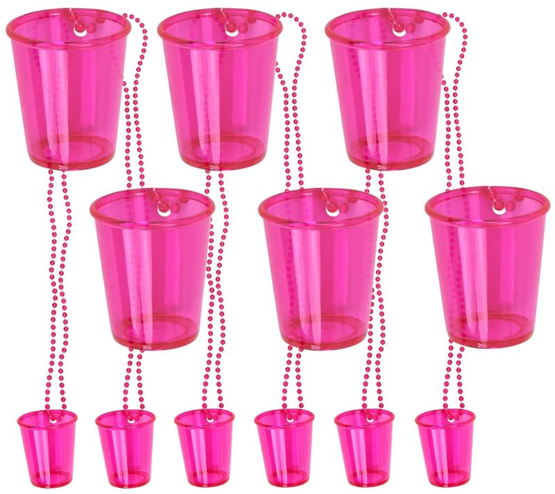 Photo 1 of Iconikal Shot Glass on Beaded Necklace, 12-Pack (Hot Pink)	