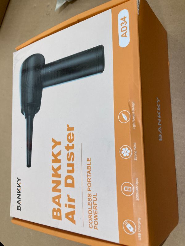 Photo 1 of BANKKY 11-in-1 Compressed Air Duster, 3-Gear Adjustable 120000 RPM Electric Air Duster with LED Light, Reusable no Canned Keyboard Cleaner for Office, 9000mAh Cordless Air Duster for Computer, Orange