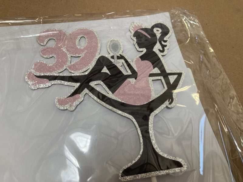 Photo 1 of Sitting Girl Cake Topper Picks for Girl Lady 39th Birthday Makeup Spa Theme Party Decoration Supplies 39 Silhouette High Heeled Girl Cake Decor Rose Gold Glitter