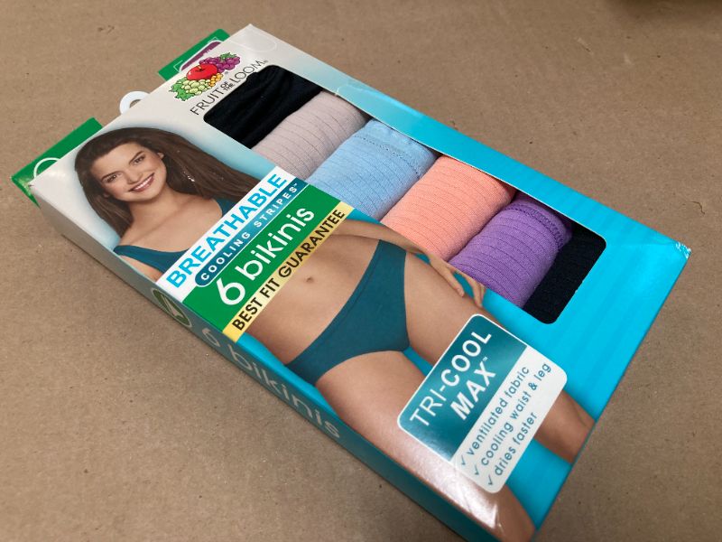Photo 1 of Fruit Of The Loom Womens Breathable Underwear, Moisture Wicking Keeps You Cool & Comfortable, Available Plus Size Bikini Style, Cooling Stripes - Bikini - 6 Pack - Colors May Vary, 7 US