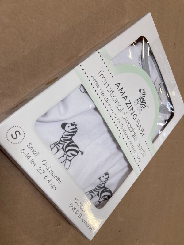 Photo 1 of s--Amazing Baby Transitional Swaddle Sack, Arms Up Half-Length Sleeves & Mitten Cuffs, Swaddle for Newborn Transition to Baby Sleep Sack Wearable Blanket, Small, 0-3 Month, 6-14 lb, Little Zebra
