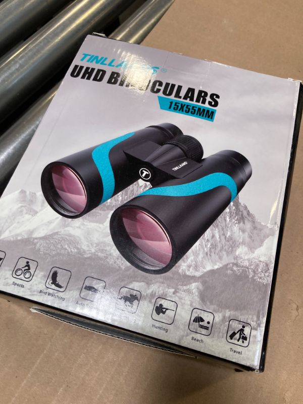 Photo 1 of Tinllaans 15x55 HD Binoculars for Adults, High Powered, Large View, BAK4 Prism, Waterproof, Lightweight for Bird Watching, Hiking, Travel, Cruise Trip with Phone Adapter (Blue)