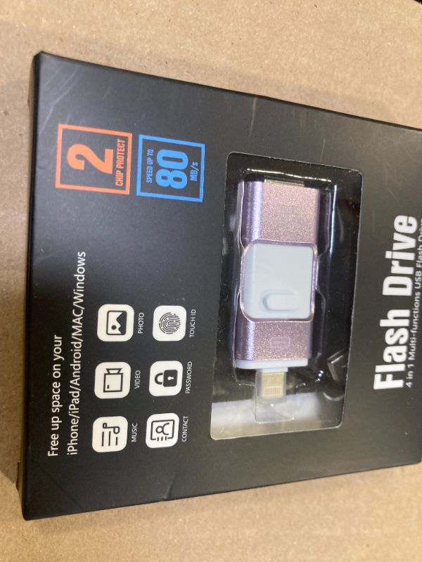 Photo 1 of ZARMST 256GB Flash Drive for iPhone Photo Stick,Thumb Drive USB Stick High Speed Transfer USB Drives External Picture Video Storage Memory Expansion for iPhone/iPad/PC (Purple)