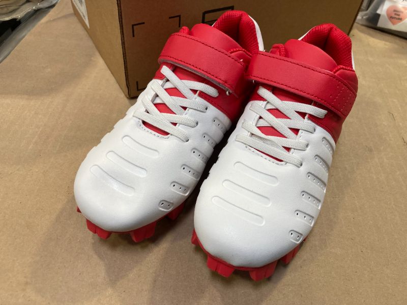 Photo 1 of Sooneeya Boys Girls Lightweight FG Baseball Cleats Athletic Youth Softball Shoes Outdoor Trainer Shoes Red Size 2.5 M US Little Kid