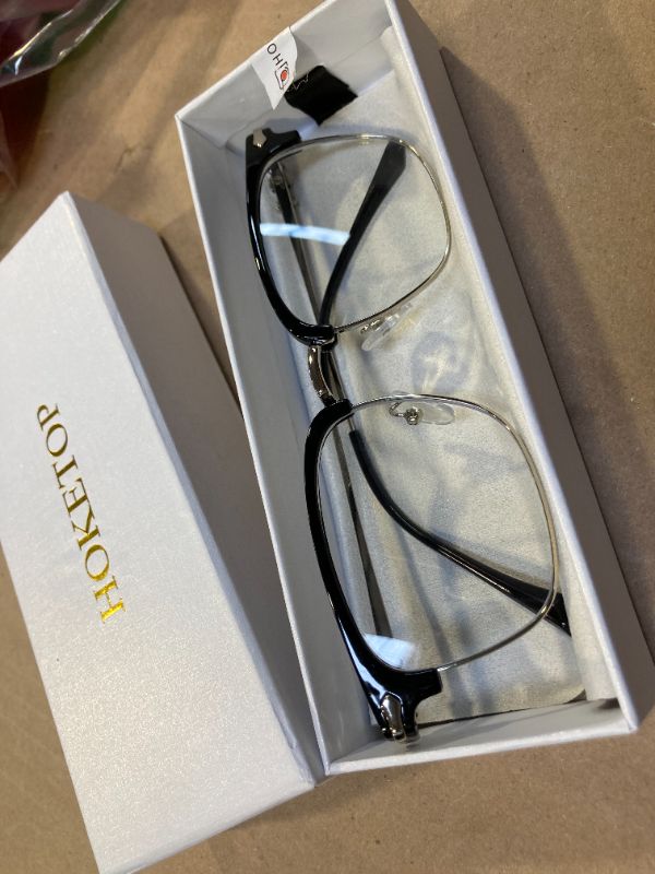 Photo 1 of HOKETOP Blue Light Blocking Glasses for Men Anti-Fatigue Computer Monitor Gaming Glasses Prevent Headaches Glasses (Rectangle Silver/Black)