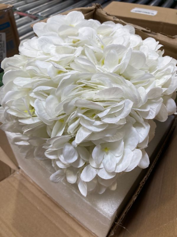 Photo 1 of Hollyone Hydrangea Artificial Flowers with Vase White Silk Fake Flowers Arrangements in Glass Vase with Faux Water for Home Bathroom Office Table Centerpiece Shelf Decorations