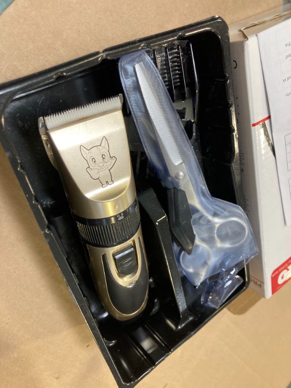 Photo 1 of Dog Grooming Kit Clippers, Low Noise, Electric Quiet, Rechargeable, Cordless, Pet Hair Thick Coats Clippers Trimmers Set, Suitable for Dogs, Cats, and Other Pets (Gold)