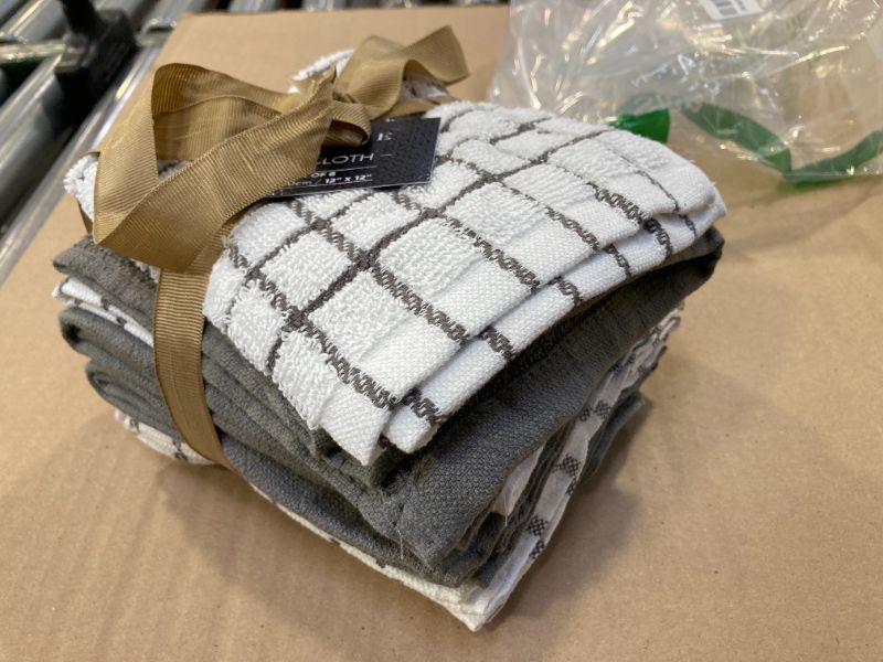 Photo 1 of 6pcsBumble Premium Cotton Dish Cloths 12" x 12"| Gray Check Design | 380 GSM | Highly Absorbent & Soft Dish Towels | 100% Natural Ring Spun Cotton Tea Towel Set | Kitchen Towels 