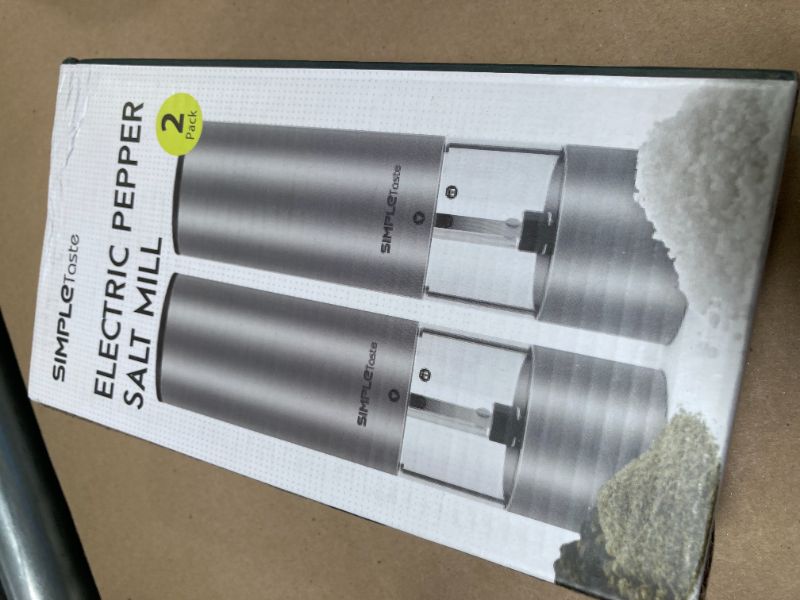Photo 1 of SIMPLETASTE Electric Salt and Pepper Grinder Set, Automatic One Handed,Stainless Grinders with Lights and Adjustable Coarseness,Battery Operated