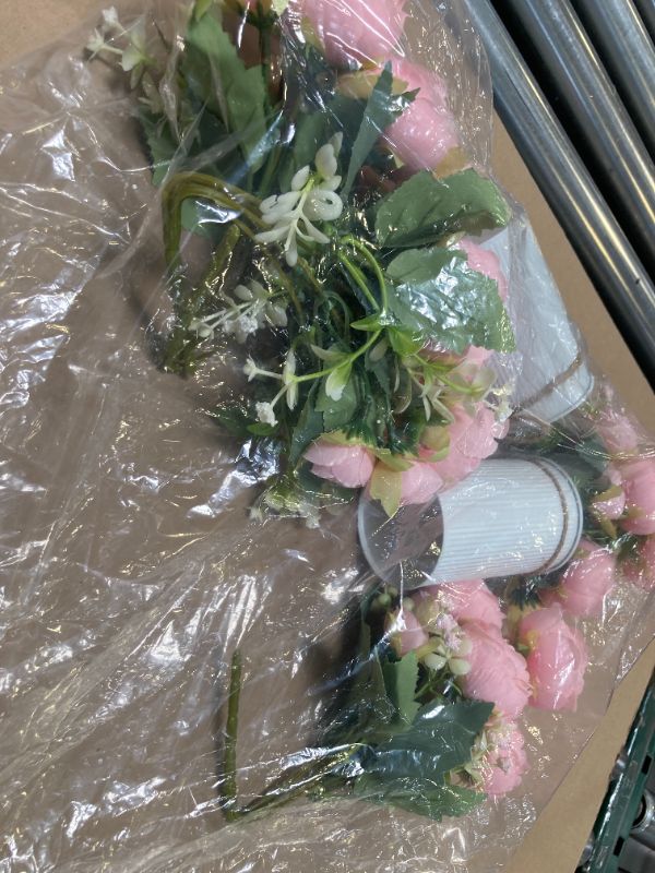 Photo 1 of Solsew 3 Sets Artificial Peonies Flower Peony Bouquet with Galvanized Metal Pot Silk Fake Peonies Faux Flower Arrangements for Wedding Table Centerpiece Party Home Room (Pink)