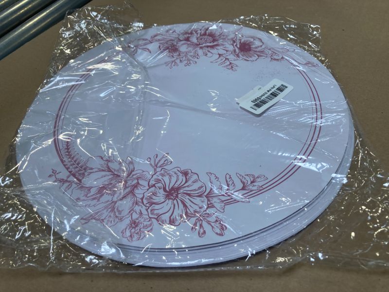 Photo 1 of 50 Pack Paper Placemats Disposable Pink and White Placemats 13.7 Inch Vintage Pink Floral Garland Place Mats Chinoiserie Round Table Mats for Dinner Table Setting Birthday Wedding Party Supplies