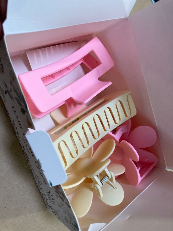 Photo 1 of 4pcs only  Large Claw Clips for Women, Square & Flower Hair Clips for Thick Hair, Matte pink & purple Colors