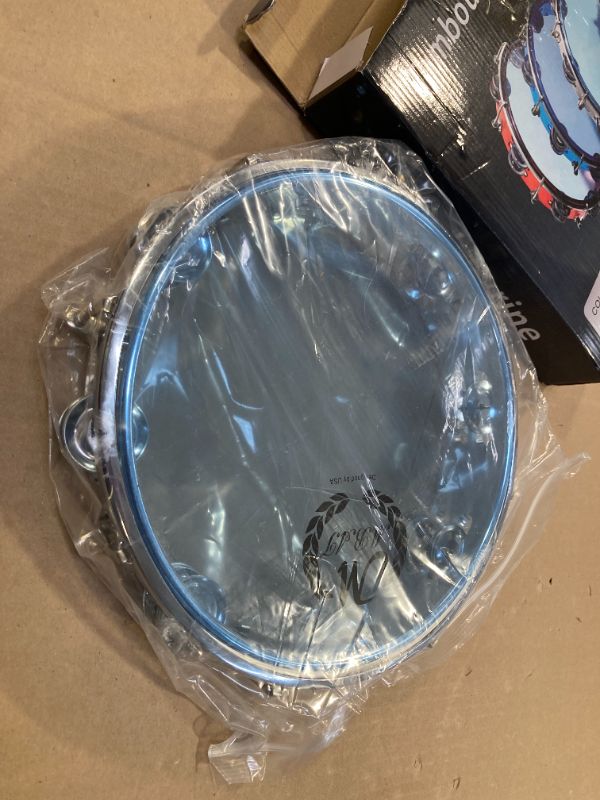 Photo 1 of Hand Tambourine, Double Row Jingles Tambourine Adjustable Round Tambourine 10in Percussion Jingles Instrument for Adult Musical Dance Party(Blue)