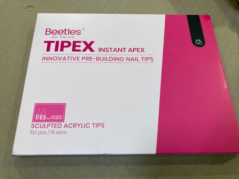 Photo 1 of Beetles Tipex Instant Apex Nail Tips, 192Pcs Medium Stiletto Acrylic Nails Pre-Building Pre-Etched Thicker Gel Nail Tips - 16 Sizes Strong Full Cover for Women