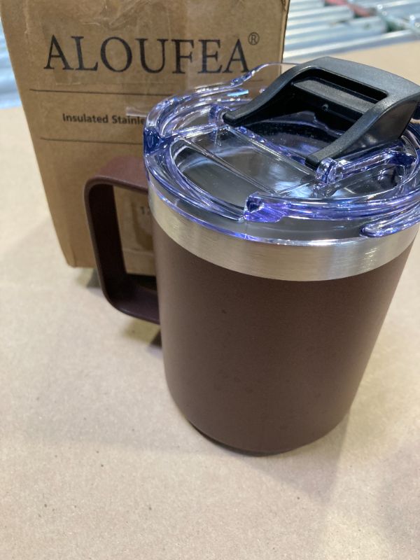 Photo 1 of ALOUFEA 12oz Insulated Coffee Mug Cup with Handle, Stainless Steel Travel Coffee Mug with Flip Lid, Double Wall Vacuum Coffee Tumbler,Nut Brown