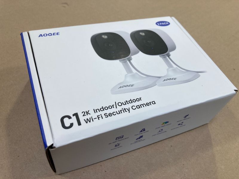 Photo 1 of AOQEE 2K Cameras for Home Security-Outdoor/Indoor Camera for Dog/Cat/Pet/Nanny/Baby, Color Night Vision, White Light, Siren, 24/7 SD Recordings, Works with Alexa/Google Home, C1-White-2P (2.4Ghz WiFi)