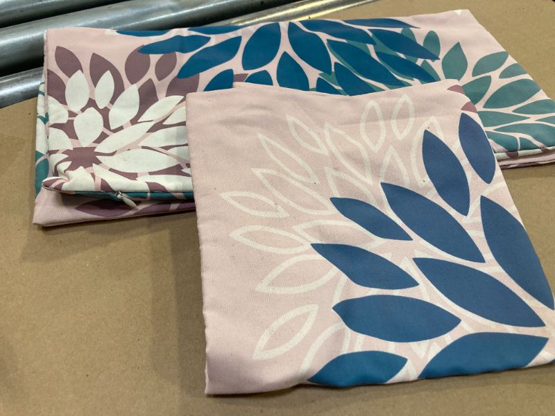 Photo 1 of DFXSZ Dark Blue Green Outdoor Pillow Covers 18X18 Inch Set of 2 Spring Teal Flower Pillow Case Outdoor Waterproof Decor for Patio Funiture Garden Polyester Pillow Covers 