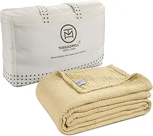 Photo 1 of Threadmill King Size Blanket | 4 Layer 100% Cotton Gauze | Lightweight, Breathable, and Cozy Summer Muslin Blanket |Throw Blanket for Couch, Bed, or as a Picnic Blankets | Beige
