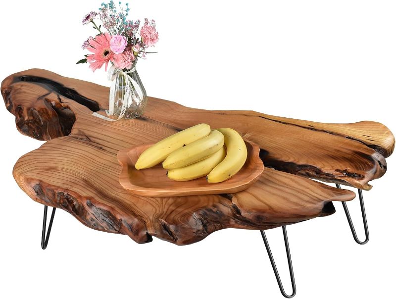 Photo 1 of   Wood Coffee Table,  Edge Contemporary Cocktail Table, Wood Tea Tables for Living Room with Metal Hairpin Legs,Wooden Flower Pot Holder Clear Lacquer Finish
