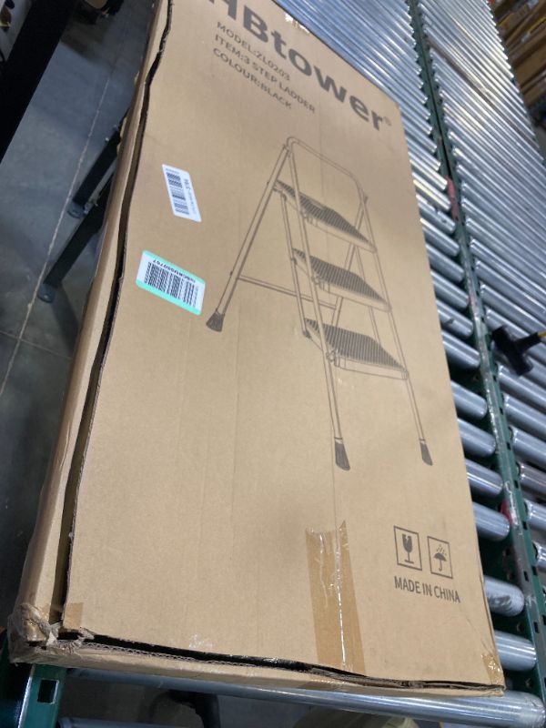 Photo 1 of HBTower Step Ladder, Folding Step Stool with Wide Anti-Slip Pedal, Sturdy Steel Ladder, Convenient Handrail, Lightweight, Portable Steel Step Stool