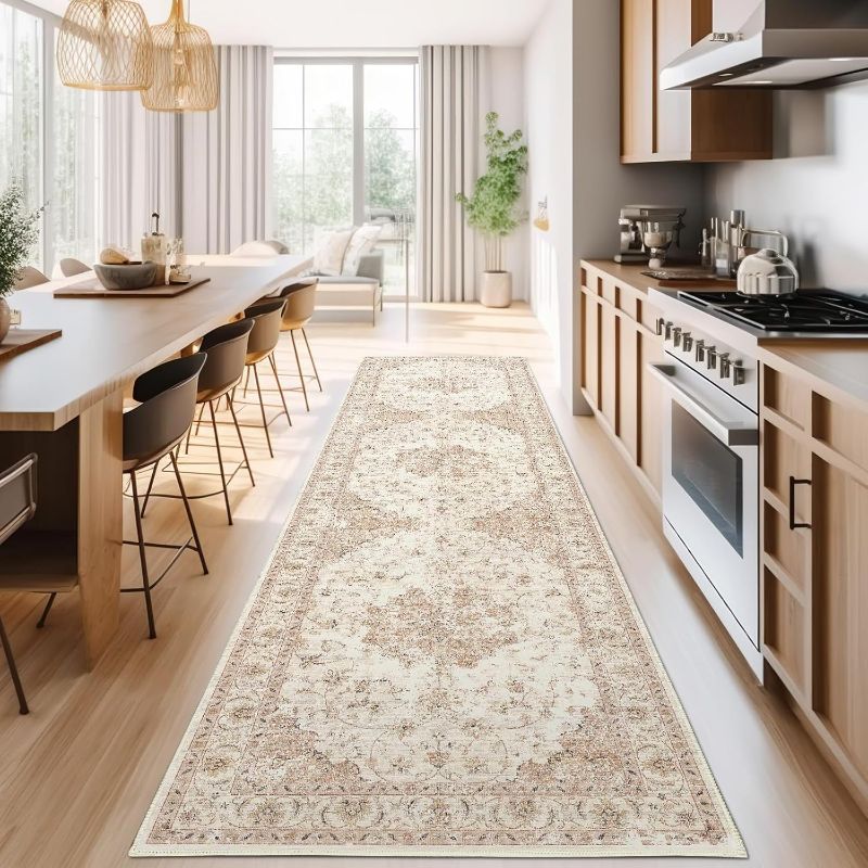 Photo 1 of jinchan Kitchen Runner Rug 3x10 Vintage Floral Machine Washable Non-Slip Hallway Rug with Rubber Backing Ultra-Thin Carpet Runner for Bedroom Laundry Room Living Room (3x10ft,Blush)
