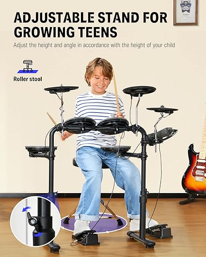 Photo 1 of Donner DED-70 Electric Drum Set with 4 Quiet Mesh Drum Pads, 2 Switch Pedal, Portable and Solid Drum Set with Type-C Charging, 68+ Sounds, Throne, Headphones, Sticks, Melodics Lessons
