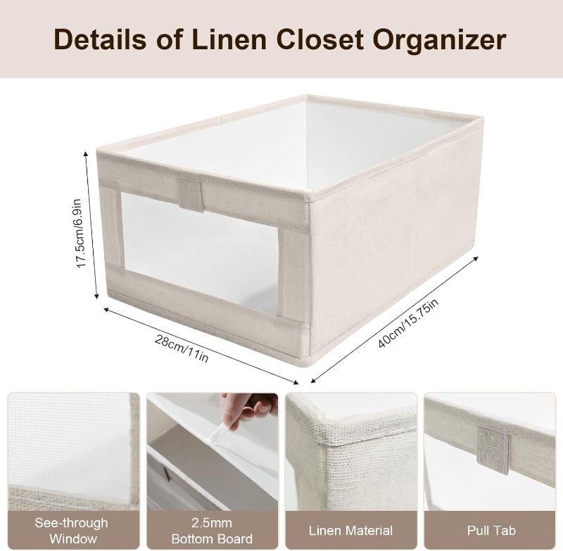 Photo 1 of 12 Pack Linen Closet Organizers and Storage, Closet Storage Bins Linen Closet Baskets for Closet Organization Foldable Closet Organizer Bins with Clear Window for Organizing Clothing, Beige
