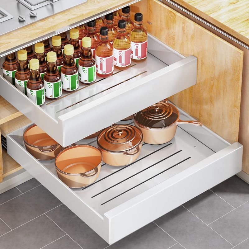 Photo 1 of Pull out Cabinet Organizer, 21"Deep,Slide out Drawers for Kitchen Cabinets, Pull-Out Home Organizers with Adhesive Nano Film Fixed, Sliding Cabinet...
