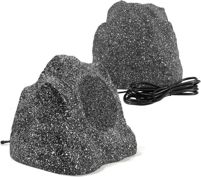 Photo 1 of STUDIOFINIX 8" Outdoor Rock Bluetooth Speakers Waterproof Powerful 600 Watt Deep Bass All Weather Durable for Outdoor Garden Pool Patio Deck Porch BBQ (1 Pair, Gray)
