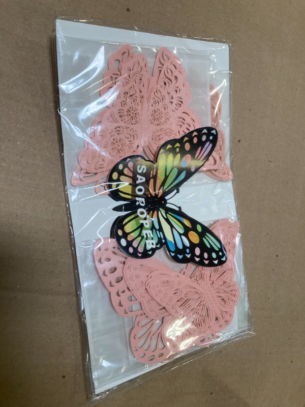 Photo 1 of SAOROPEB 3D Butterfly Wall Decor, 3 Sizes 3 Styles, Pink Butterfly Decorations Removable Butterfly Stickers for Room Decor Party Balloon Addition Cake Decoration Flower Arrangements, Pink