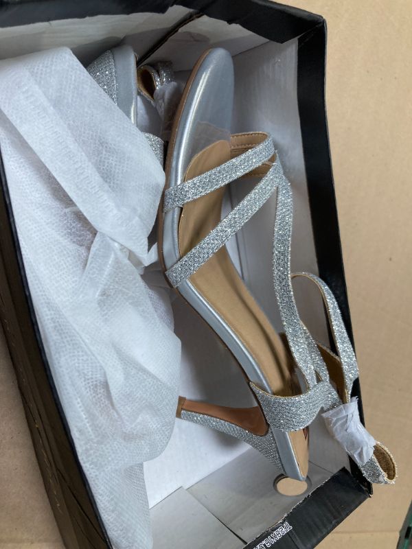 Photo 1 of IDIFU Women's Black Nude White Silver Heels for Women Dress Kitten Heels Strappy Open Toe Heels Sandals Wedding Evening Party Shoes for Women Ladies Bridal (Silver Glitter, 8.5 M US)