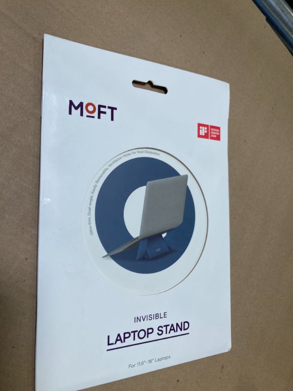 Photo 1 of MOFT Laptop Stand for Desk, Adhesive MacBook Computer Stand with 2 Adjustable Viewing Angles, Foldable and Portable Laptop Riser Compatible with 11"-16" Laptops, Blue