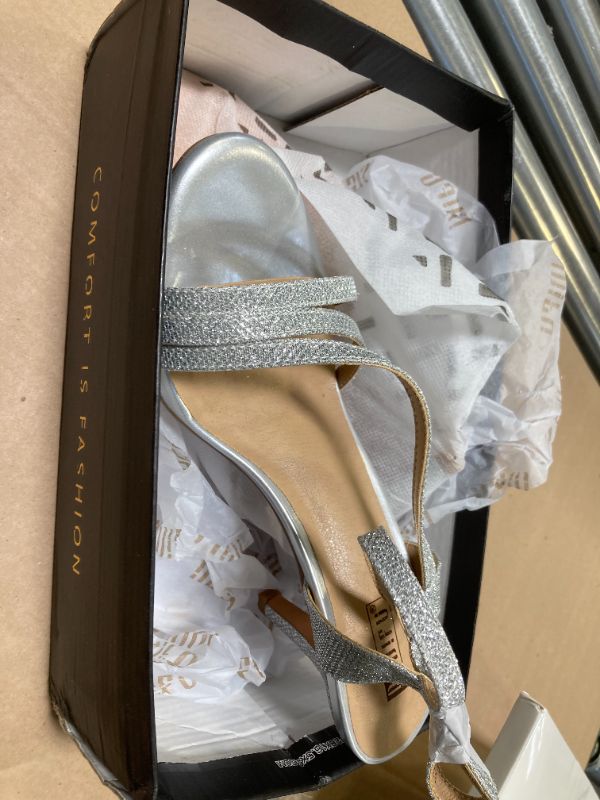 Photo 1 of IDIFU Women's Black Nude White Silver Heels for Women Dress Kitten Heels Strappy Open Toe Heels Sandals Wedding Evening Party Shoes for Women Ladies Bridal (Silver Glitter, 8.5 M US)