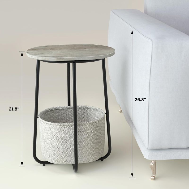 Photo 1 of TUTOTAK Small Side Table, Oval End Table, Night Stand, Bedside Table, Sofa Table with Cloth Storage Basket, Living Room, Bed Room, Greige TB01BG063