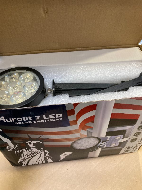Photo 1 of Aurolit Flagpole Light Solar Powered,Auro 7 Pro Solar Spot Light 7 LED for 1.5"-3.3" Poles,18 Hour Dusk to Dawn Auto On/Off,7W Outdoor IP65 Waterproof,Multiuse on Landscape,Wall - Cold White