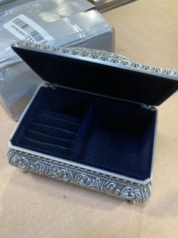 Photo 1 of AVESON Rectangle Antique Metal Jewelry Box Trinket Storage Organizer Gift Box Chest Ring Case with Floral Engraved for Girls Ladies Women, Medium