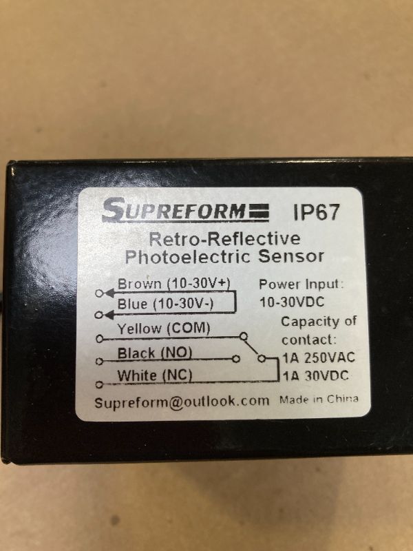 Photo 1 of Supreform IP67 Waterproof Universal 10-30VDC Safety Retro-Reflective Photoelectric Beam Sensor for 12VDC and 24VDC Gate Opener, Garage Door Sensor Up to 40 Feet Sensing Range, Pre-Wired 6.6 Feet Cord
