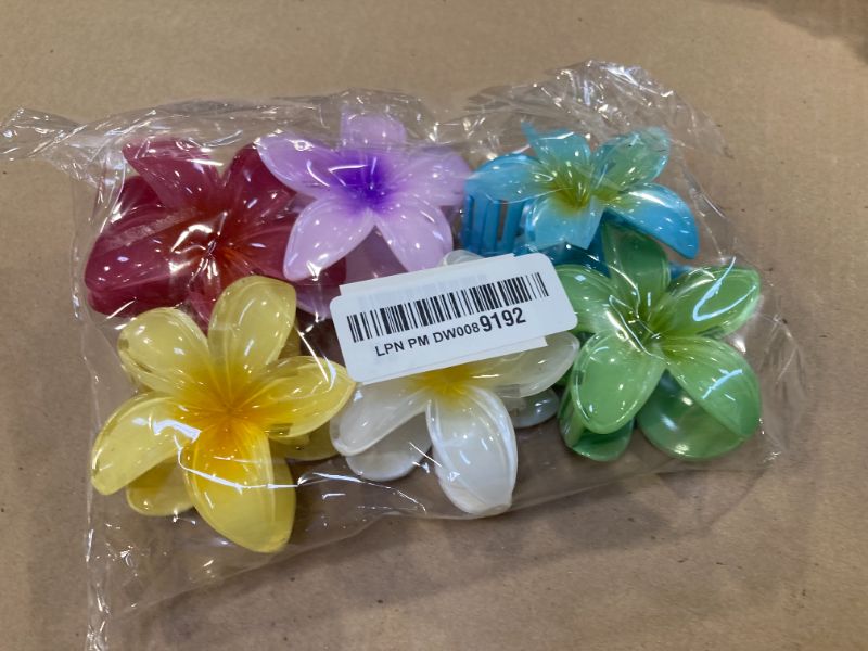 Photo 1 of 6 Pack Flower Claw Clip for Women, Preppy Flower Hair Clip, Hawaiian Plumeria Hair Clip, Hawaii Hair Accessories for Thick Hair, Gifts for Women Teen Girls