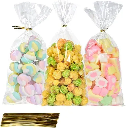 Photo 1 of  Clear Flat Cellophane Treat Bags,Plastic Gift Bags with Twist Ties for Party Favors,Gift Giving Cookies Bakery Candies,Dessert
