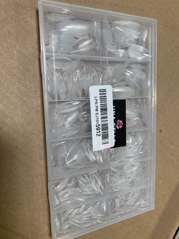 Photo 1 of UNA GELLA Almond Gel Nail Tips, 504PCS Pre Etched Clear Fake Nails Tips Medium Almond Shape - 12 Sizes Full Cover Soft Acrylic Press On Nail Extensions No C Curve Gift for Diy at Home
