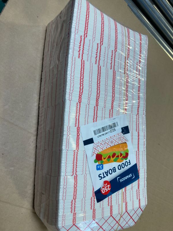 Photo 1 of SPARGOS Food Boats (250 Pack) 3LB Red and White Paper Food Trays Leakproof & Freezer Safe Chekered Nacho Trays Disposable for Concession Stand Supplies French Fry Holder & Hot Dog Trays Disposable