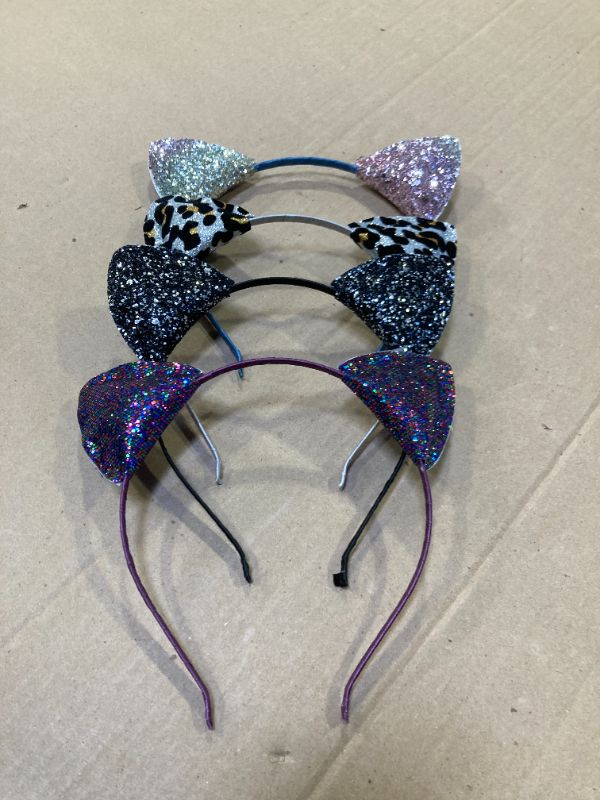 Photo 1 of 4pcs only-----Lirila Leopard Sequin Cat Ears Headband,Glitter/Leopard Print Cat Ears, cheetah ears Headbands Party Decoration for Girls and Women,Assorted Colors,One Size 