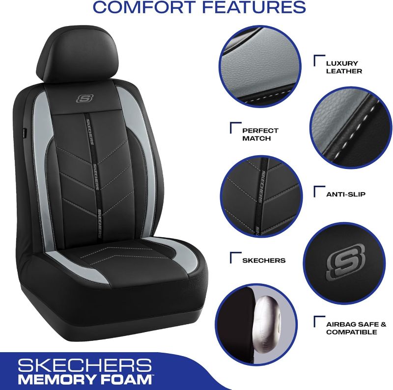 Photo 1 of 1pc--Skechers Car Seat Covers,Luxury Faux Leather Seat Covers,Waterproof Anti Slip Car Seat Protector Front Seats,Car Accessories Airbag Universal Fit for Most Cars,Vans,Trucks,SUV,Grey
